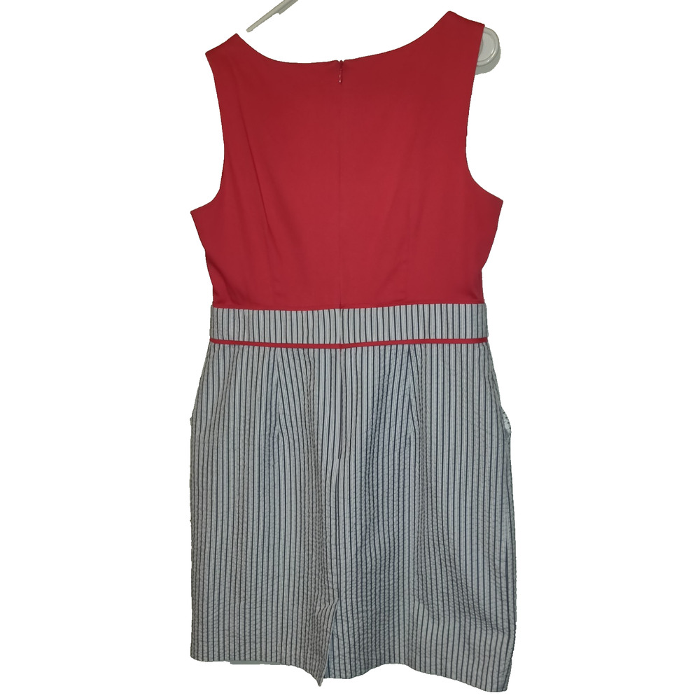 Alyx Seersucker Dress Sz 14 Red Gray Nautical Pockets Boating Lined Sleeveless - Picture 3 of 16